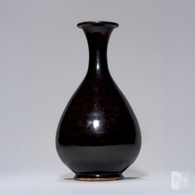 元代 黑釉描银玉壶春瓶